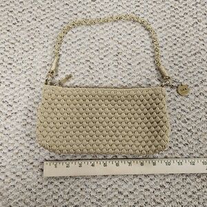 The Sak Gold Crochet Shoulder Bag Textured Knit Minimalist Casual Chic Nautical